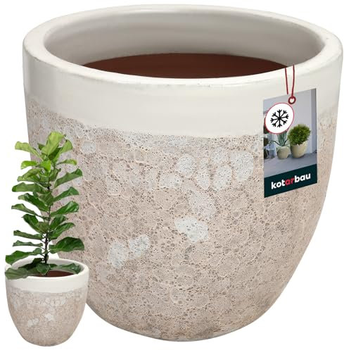 KOTARBAU® Blumenkübel Höhe 26 cm ⌀ 30 cm Blumentopf Weiß Keramik Pflanzkübel frostsicher Übertöpfe für draußen Flower Pot Outdoor & Indoor Pflanzkübel innen außen