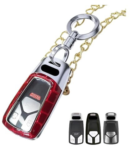 Étui de protection for clé télécommande intelligente de voiture en cuir ABS avec porte-clés compatible for Audi A4 A4L A5 A6 A8 Q3 Q5 Q5L Q7 S4 S5 S7 TT TTS(Red)