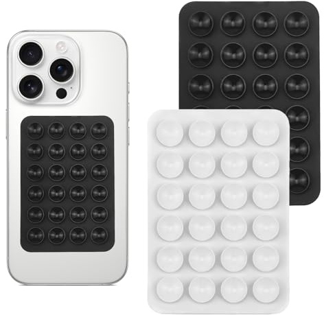 BinXiaoQin 2 Stück Silikon Handy Saugnapf,Silikon Saugnapf Handyhülle Handyhüllen,silikon Handyhalterung saugnapf Handy Kleber Rückseite,Octobuddy Phone Suction Handyhalter(Schwarz+Weiß)