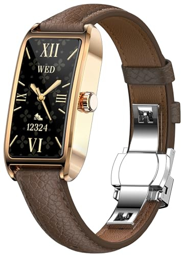 Fitness Tracker for Women Ladies Fitness Watch Dressy Leather Strap Alloy Case Luxury Fashion Heart Rate Monitor Sleep Tracker Pedometer Step Counter Waterproof Elegant Smart Watch for Womens