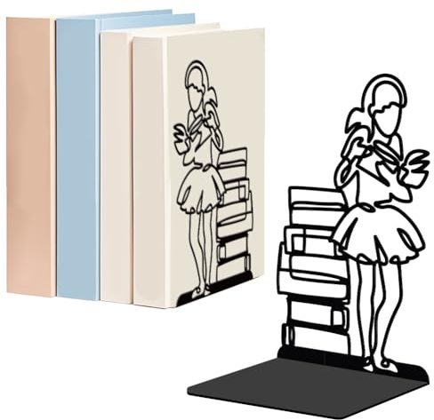 WADORN 1 Paire de Serre Livres Décoratifs en Métal de Femme Lisant pour Étagères Serre Livres Robustes et Antidérapants Support Moderne pour Livres Noir pour Bureau 13.5x11x20cm