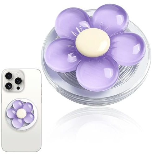 5.8cm Diameter, 2cm Thick, Magnetic Socket, Transparent Candy Colour Flower Design Phone Grip, Magnetic Holder for Secure Handling, Phone Grip, Floral Design