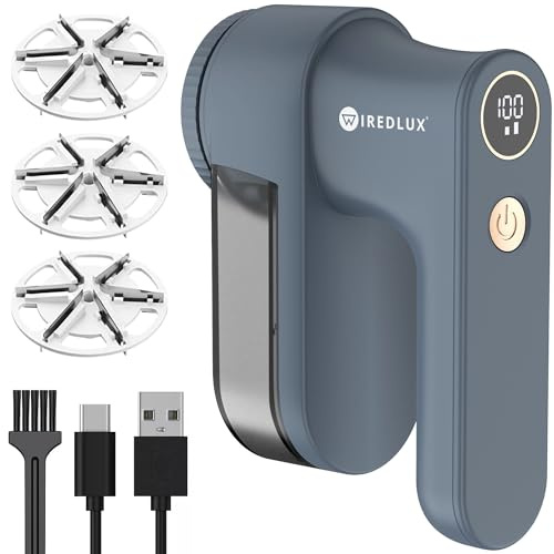 WiredLux Leva Pelucchi Elettronico Ricaricabile per Vestiti e Maglioni – Levapelucchi/Togli Pelucchi Elettrico con 3 velocità, display LED, ricarica USB – Portatile con doppia protezione