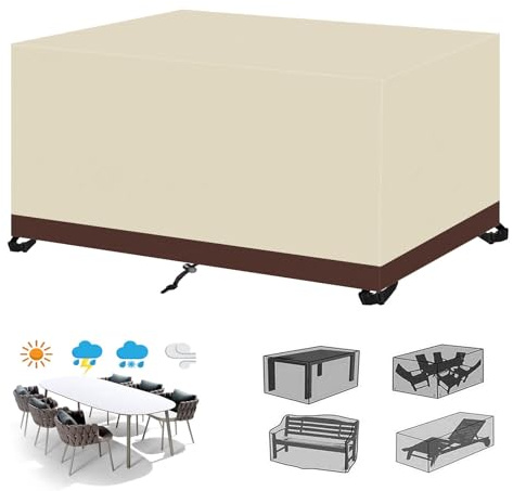 Housse Salon de Jardin,Tissu Oxford 420D résistant Housses Mobilier Jardin,Imperméable Anti-UV Exterieur Table Jardin Protection,pour Table Chaise Meubles-Beige brown||200x150x85cm(LxWxH)