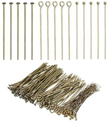 PATIKIL 600 Pz Set Di Perni Per Creazione Di Gioielli 3 Stili 1.57 Bronzo | Perni A Testa Piatta A Testa Sferica E Con Occhiello, Per DIY Collane Orecchini