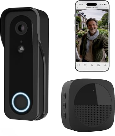 Trust Campanello Videocitofono senza Fili WiFi 2.4GHz con Chime, Nero | Video 3MP 2K HD, Audio Bidirezionale, Visione Notturna, Telecamera per Campanello con Ricevitore con 30 Campane, Impermeabile