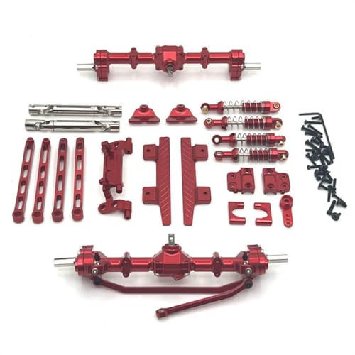 MIGHTY SCAPERS Metal Front und Rear Portal Axle Chassis Link Rod Pull Rod Mount Shock Absorbenten Side Pedal Upgrade Teile Kompatibel mit 1/12 Scale RC-Cars(Red)