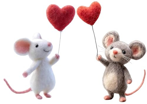 Generisch Valentine Filz Maus, Handgefertigte Maus Kuscheltier, Filzmaus-Tier-Sammlungspuppe, Valentinstag-Nadelfilz-Mäuse-Figur, Mini Nadel Filz Deko, Valentine Fasching Filzmaus (A)