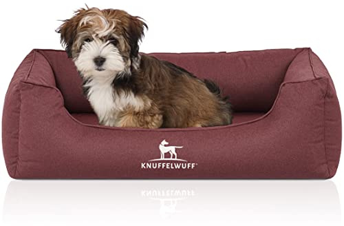 Knuffelwuff Orthopädisches Wasserabweisendes Hundebett Leon aus Velours mit Handwebcharakter S 70 x 50cm Rot - Abnehmbarer Bezug - waschbar - für große, mittelgroße und kleine Hunde
