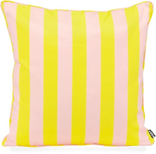 H.O.C.K. Riviera Stripe Outdoor Wendekissen – 50x50 cm Dekokissen mit Blockstreifen & Uni-Rückseite – Wetterfest, UV-Beständig & Schmutzabweisend – Handmade in Germany (Yellow Rosé)
