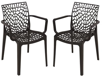 DELUKE Gartenstuhl 2er Set Ivar - Kunststoff, Schwarz | Gartenstühle Wetterfest Essstühle Outdoor Terrasse