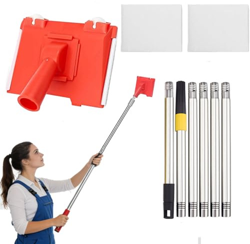 Paint Edger Tool with Extension Pole, Adjustable Cutting in Paint Pad Set for Walls, Ceilings & Corners, Clean Edge Painting Tool with 2 Replacement Pads for Flawless Finish