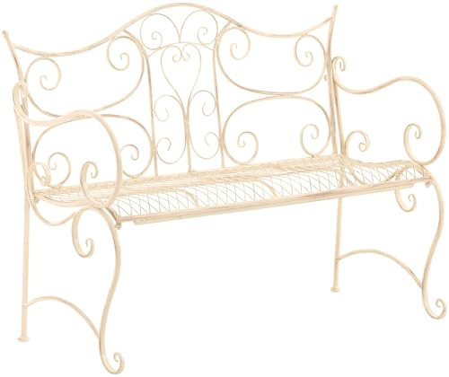 DELUKE Gartenbank TODOR Metall Beige 113x47x89 cm | Metallbank Garten 2 Seitzer Bank Terrasse Vintage Antik Gartenbank