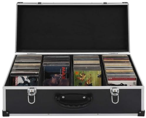 Mangloder CD-Koffer für 80 CDs aus Aluminium und ABS Schwarz, robustes Aufbewahrungssystem mit verstärkten Ecken, abschließbar, platzsparende Archivbox für Heimkino, Büro, Wohnzimmer, Schrank