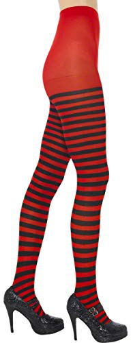 Smiffys Collants Opaques, rouge et noir, rayés