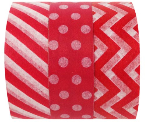 Wrapables Ravishing Red Japanese Washi Masking Tape (Set of 3), 10M L x 15mm W