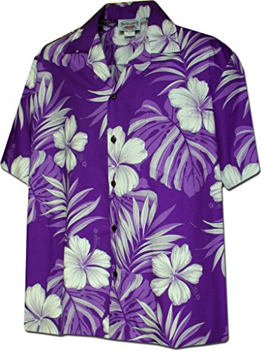 Monstera Herren Hawaii-Hemd Leaf Hibiskus Floral - Violett - XX-Large