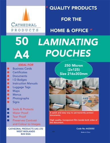 Cathedral A4 Laminating Pouches 250 Micron Pack of 50