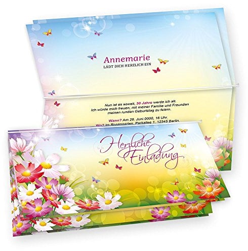tatmotive FLORENTINA Einladungskarten Geburtstag (20 Sets) selbst bedruckbar, mit Umschlag, für Frauen