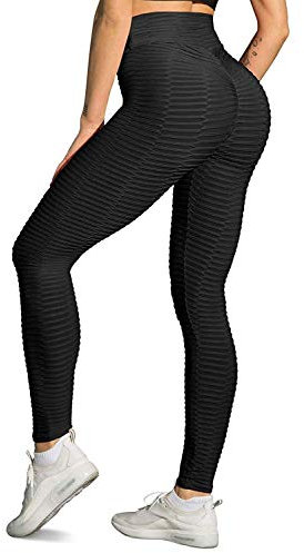 Memoryee Damen Honeycomb Leggings Geraffte Hintern Heben Hohe Taille Push Up Boom Booty Sport Leggings mit Bauchkontrolle Plus Größe Blickdichte Dehnbare Gym Yogahosen/Style1-Schwarz/XL
