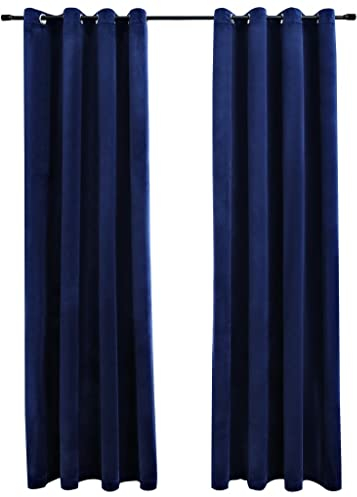 vidaXL 2X Vorhang Verdunkelung mit Ösen Verdunkelungsvorhang Kräuselband Ösen Schlaufe Thermo Gardine Blickdicht Samt Dunkelblau 140x245cm