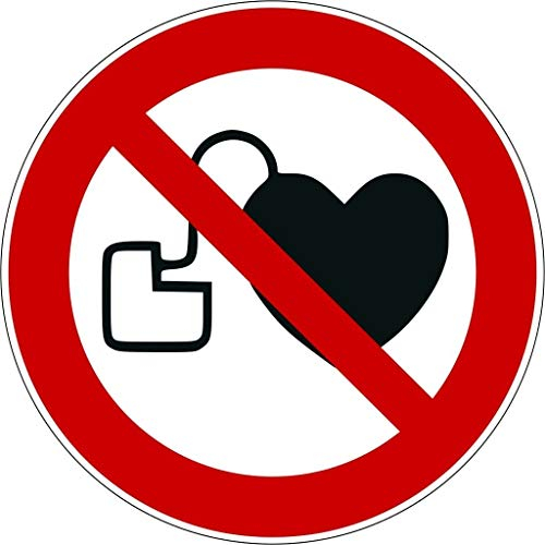 Aufkleber Verbotszeichen Schild Kein Zutritt für Personen mit Herzschrittmachern oder implantierten Defibrillatoren Folie ISO 7010 Ø5-30cm rot/weiß made by MBS-SIGNS in Germany, Größen Name: Ø10 cm