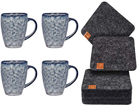 Broste Copenhagen 'Nordic Sea' Tasse ø 8cm mit passendem Miqio Design Untersetzer aus Filz (10er Set) – Eckig