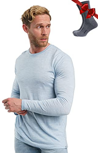 Merino.tech Merino Wool Base Layer Men - 100% Merino Wool Long Sleeve Thermal Shirts Lightweight (Medium, 165 Arctic)