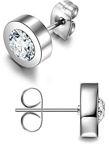 day.berlin Damen Ohrstecker Joy 1cm in Silber mit Kristall (6mm) kleine Ohrringe rund 3mm flach, Edelstahl nickelfrei versilbert für Frauen