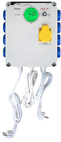 GSE Timer Box IV 8 Socket + Heating 4600W 20A 230V/50Hz IP54, 0-10V or PWM with Dimming 8-Light Controller 24h Digital Timer Hydroponics Grow Lighting