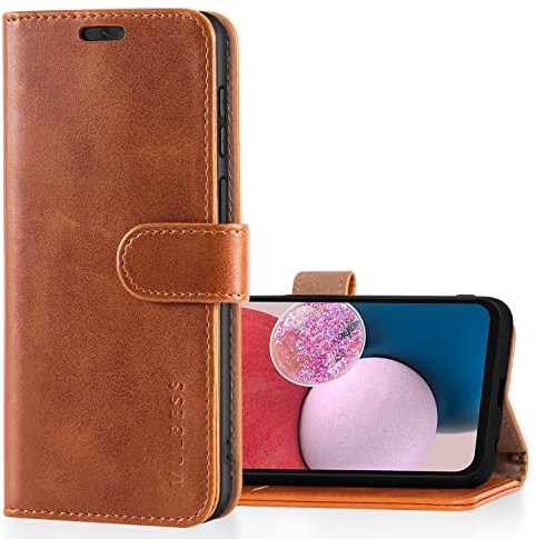 Mulbess Klapphülle für Samsung Galaxy A13 4G / 5G / A04S Hülle, Ledertasche mit Bookstyle, Standfunktion, Kartenfächern Handyhülle, Vintage Cognac Braun