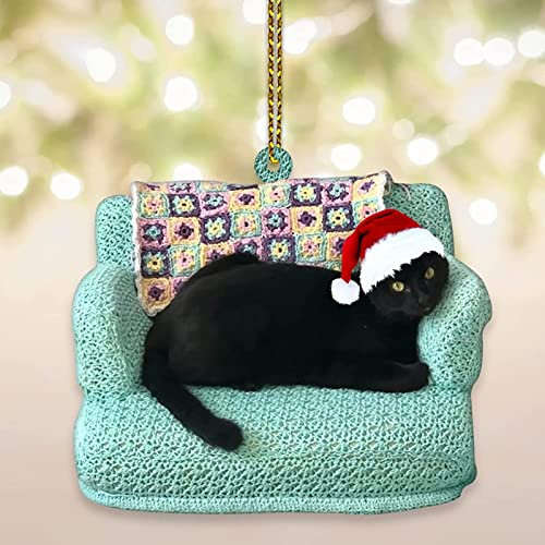 Black Cat Christmas Ornament, Xmas Tree Decoration, Gift for Cat Lovers
