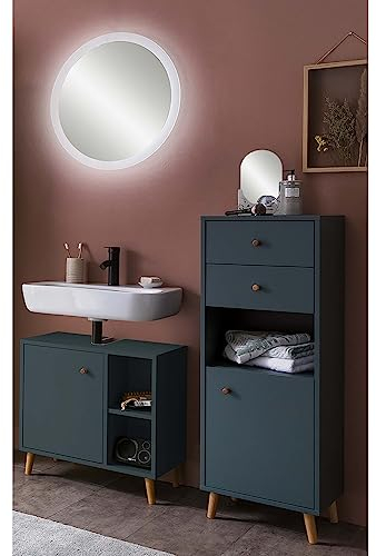 Lomadox Bad Waschplatz inkl. LED Spiegel in blau B/H/T ca. 115,5/113,4/33,1 cm