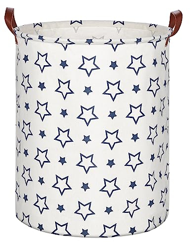 Sarsumir Wäschekorb Faltbar, Wäschesammler, Aufbewahrungskorb 63L, Waschenkorbe Mit Griffen Kordelzugverschluss Für Schlafzimmer, Bad, Kinderzimmer - Blaue Stars