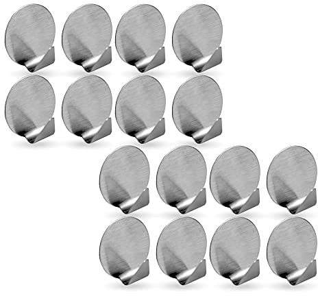 Bestlivings Selbstklebende Wandhaken (Rund - 16er Set) Silber aus Edelstahl für Schlafzimmer, Wand, Badezimmer Rostfrei Aufhänger Bilderhaken ohne Bohren