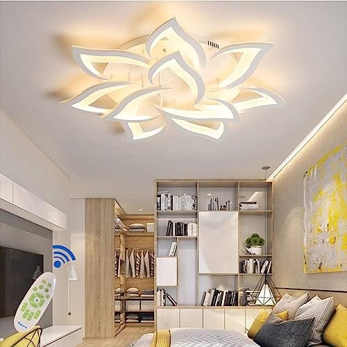MyLjp Moderne Deckenlampe Wohnzimmer Lampe LED Dimmbare Esszimmer Blütenblätter Lampe Deckenleuchte Designer Decke Licht Eisen Acryl Schirm Hängende Küche Dekoration Licht