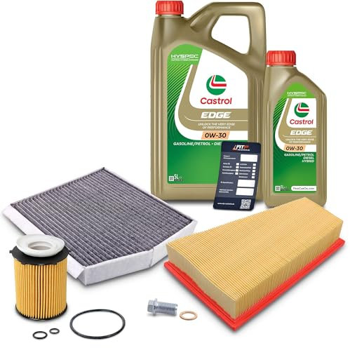 BESTPRICE Inspektionspaket 1x Ölfilter; 1x Innenraumfilter; 1x Luftfilter; 6l Motoröl 0W-30 EDGE; Kompatibel mit MERCEDES CLA (X117) (C117), GLA (X156), B-Klasse (W246, W242), A-Klasse (W176)