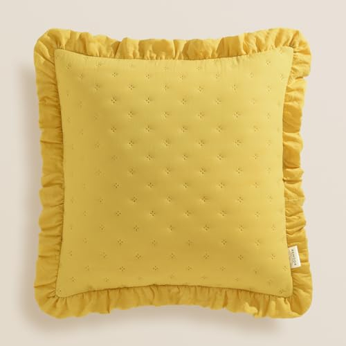 ROOM99 Molly 45 x 45 cm Zierkissenbezüg Kissenbezüg Kissenhüll Dekorative Dekokissen Wurfkissenbezug Deko Aesthetic Modern Schlafzimmer Wohnzimmer mit Rüsche Senf,1 Stück