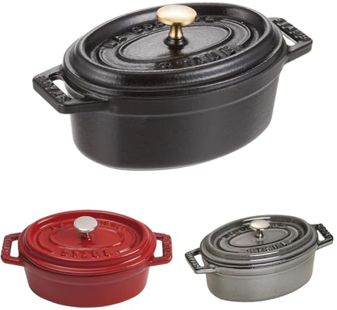 STAUB Lot de 3 Mini Cocottes en Fonte, Ovale, Ø 11 cm, 0,25 L, Noir Mat, Cerise, Gris Graphite
