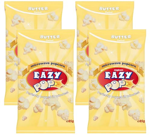 Eazypop Microwave Popcorn Butter Flavour 85g Pack of 4 Vegetarian Light Sharing Maize Snack Sharing Ready in 2-4min with Welari Thank You Card | (4pack) (340g)