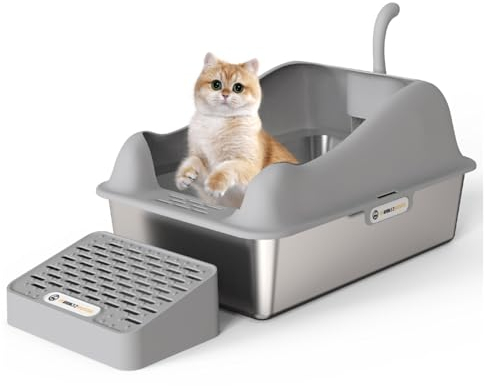Edelstahl Katzenklo XXL, L60 x T40 x H15 cm Katzentoilette Edelstahl, Cat Litter Box Groß Für Große Katzen, Auslaufsicher & Leicht Zu Reinigen, Katzentoilette Hoher Rand