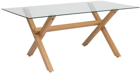 Atmosphera Créateur d'Intérieur - Table à Dîner Rectangle Jorel Marron 6 Personnes Effet Bois Chêne Verre Trempé Salle à Manger