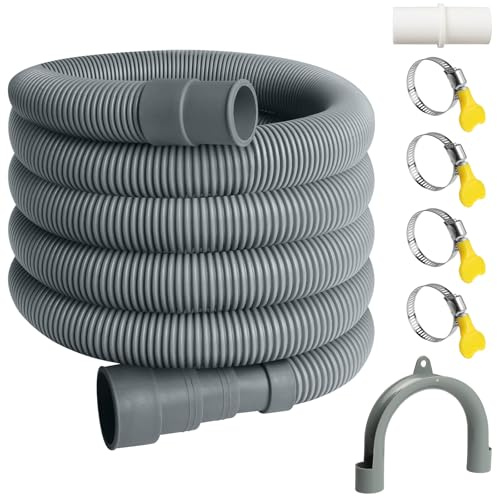 10FT Washing Machine Drain Hose, Universal Dishwasher Hose Extension Kit with 1 U-Bend Holder, 1 Extension Adapter and 4 Hose Clamps