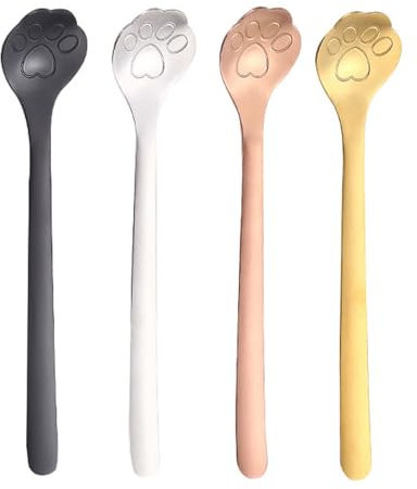 Zeayebsr 4 Piezas Cuchara De Café Cucharas de Café de Acero Inoxidable con Forma de Pata de Gato Cuchara de Postre Creativa para Té Leche Postre Batido,cucharillas cafe,cucharas de postre
