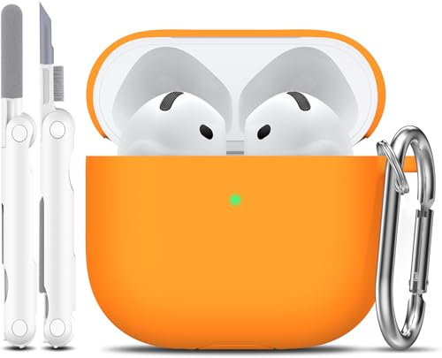 R-fun Kompatibel mit Airpods 4th Hülle mit Reinigungsset, Weiche Silikonhülle mit Schlüsselanhänger, Vollständige Schutzhülle für Männer und Frauen, Kompatibel mit Apple Latest Airpods 4th,Orange