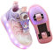 Bambini LED Light-up Singola Doppia Ruota Trainer Pattini a Rullo Scarpe Retrattile Leggero, USB Ricaricabile, Sport All'aperto Cross Trainers (Rosa,32)