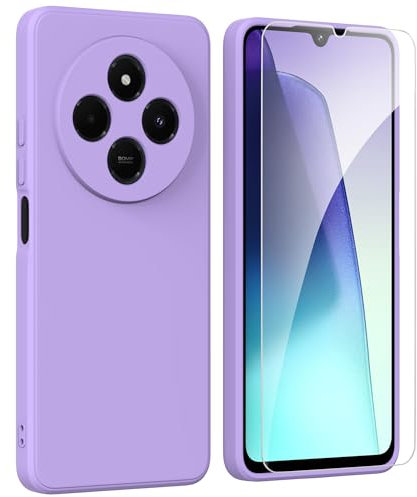 ARRYNN Funda para Xiaomi Redmi 14C 4G (6.88) con Cristal Templado Protector de Pantalla,Ultra Slim Protectora Funda de Silicona Líquida Suave Case Cover - Púrpura