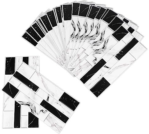 Lot de 27 papiers peints de cuisine autocollants en PVC résistant à l'usure - Imitation brique blanche et noire - Pour la maison et la salle de bain