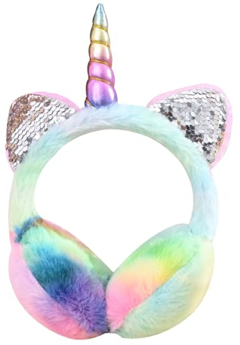 IHCEMIH Cache-oreilles pour filles et femmes - En peluche moelleuse - Réglable - Motif licorne - Accessoires d'hiver - Cache-oreilles pour la course à pied et le ski - Protection contre le vent froid