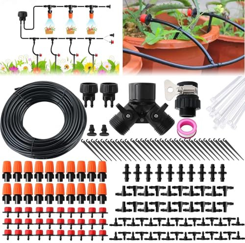 OAHAO 147PCS Bewässerungssystem Garten, 1/4 Bewässerungsrohr 30M,Wasserbewässerungs Tropfkit/DIY Automatisches Tropfbewässerungs kit für Gewächshaus, Blumenbeet, Terrasse und Rasen